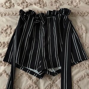 Windsor High Waist Black and White Striped Shorts